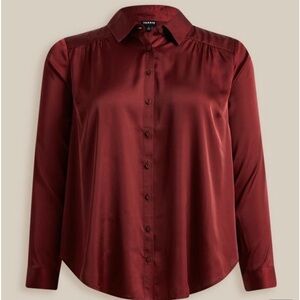 Madison satin button up long sleeve shirt- maroon size 3